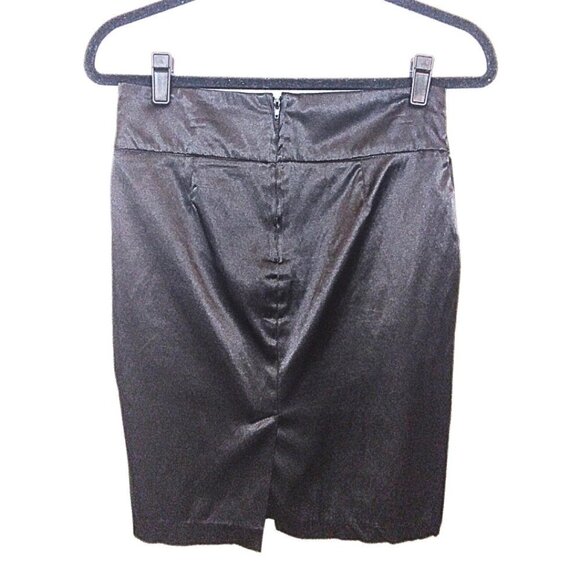 BLACK SATIN PENCIL MINI SKIRT W/PLEATED WAIST | SIZE S - Picture 2 of 6